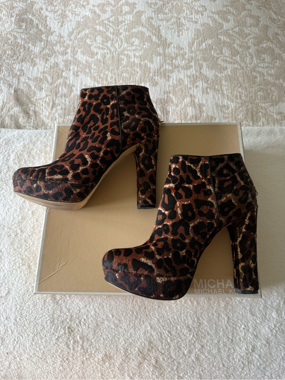 MICHAEL Michael Kors Lesly Leopard Print Haircalf Platform Ankle Boots
